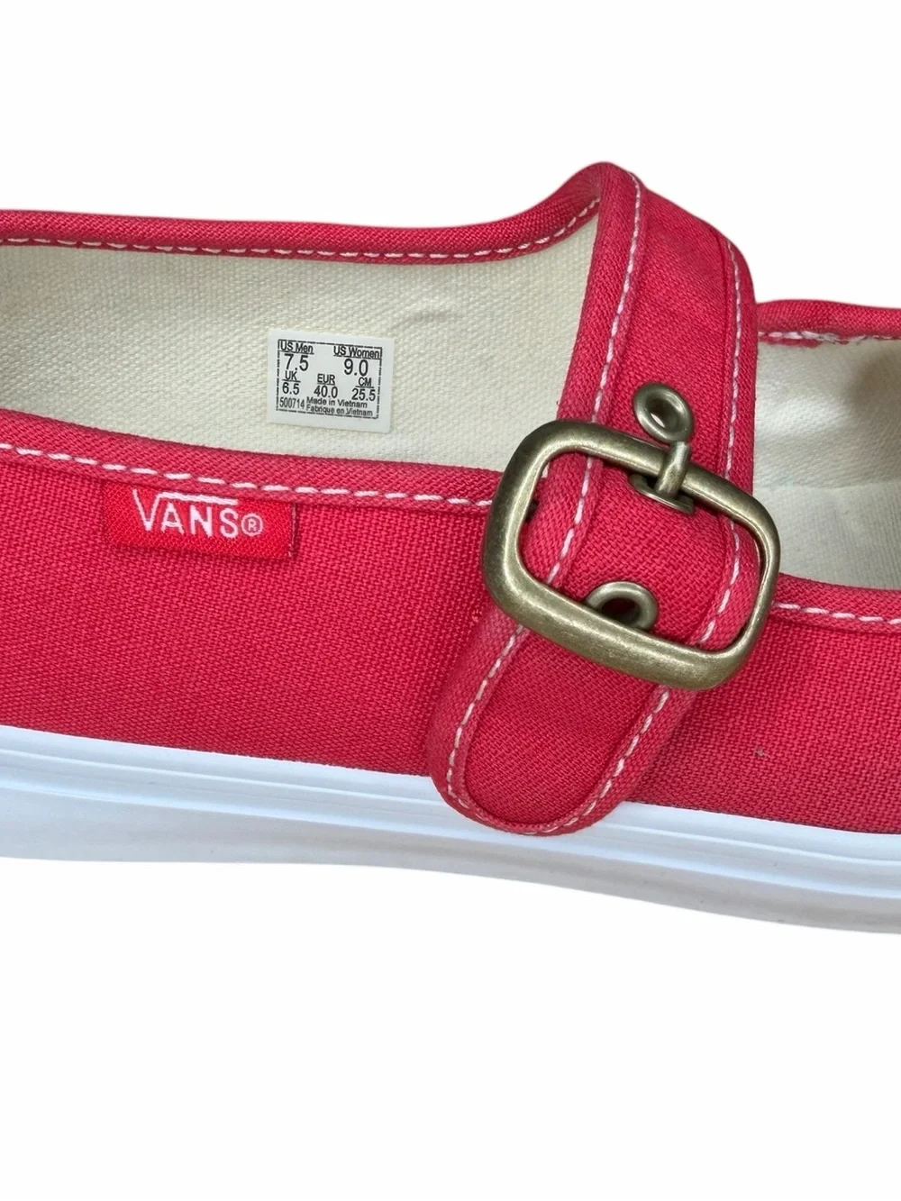 Vans Mary Jane Canvas Shoes Red White Buckle Sneakers Women’s Size 9